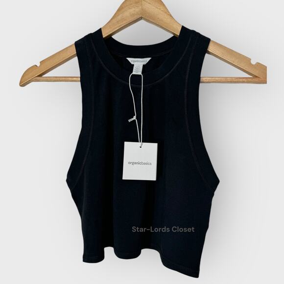 Organic Basics Core Crop Tank Top I Large I Black Racerback Cotton Sustainable - Picture 4 of 8
